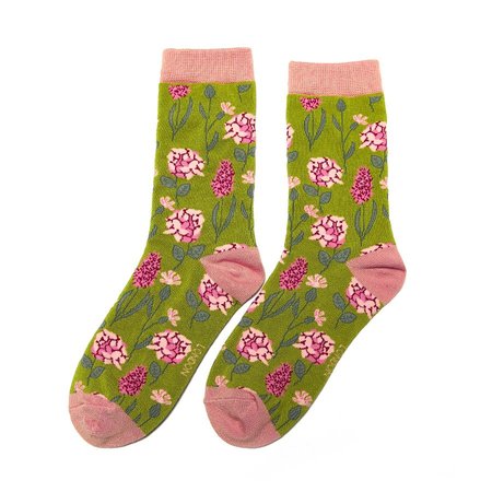 Bamboe damessokken botanische print olive