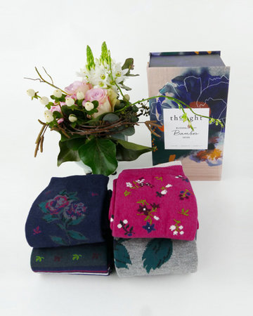Bamboesokken 4 paar cadeaudoos Rosie flowers dames