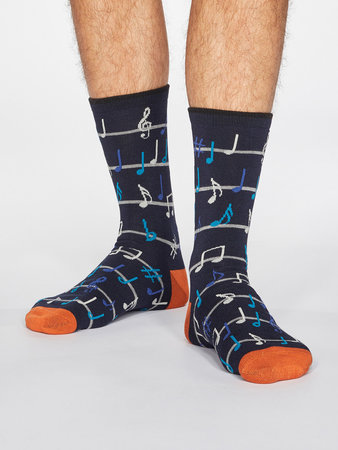 Bamboe herensokken muzieknoten dark navy