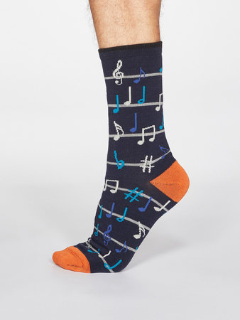 Bamboe herensokken muzieknoten dark navy