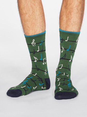 Bamboe herensokken muzieknoten olive green