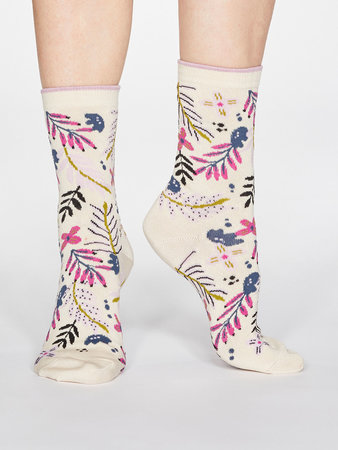 Bamboe damessokken Nelly bloemen cream