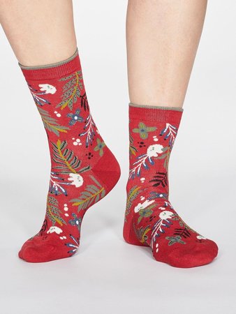 Bamboe damessokken Nelly bloemen coral red