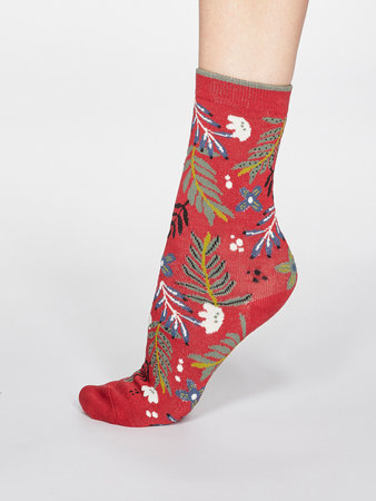 Bamboe damessokken Nelly bloemen coral red
