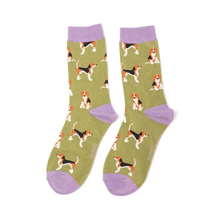 Bamboe damessokken Beagle honden olive