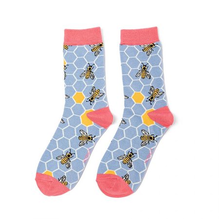 Bamboe damessokken bijen bijenraat - powder blue
