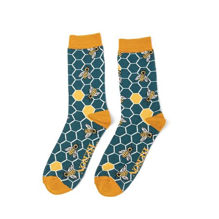 Bamboe herensokken Bee Hive teal