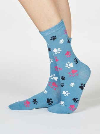 Bio katoenen damessokken dierenpootjes Elsa river blue