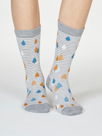 Bamboe sokken dames regendruppels - grey marle