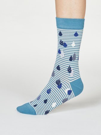 Bamboe sokken dames regendruppels - river blue