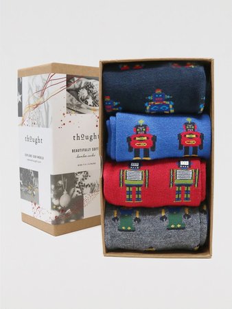 Bamboe herensokken cadeaudoos robot