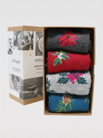 Bamboe damessokken cadeaudoos winterbloemen