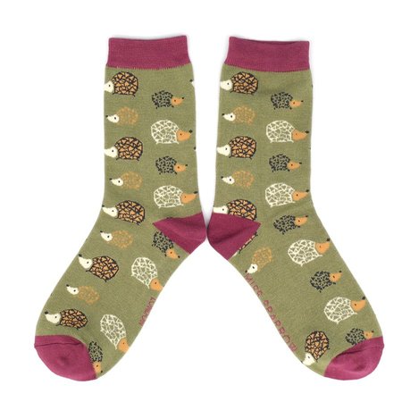 Bamboe damessokken in olive kleur met egeltjes