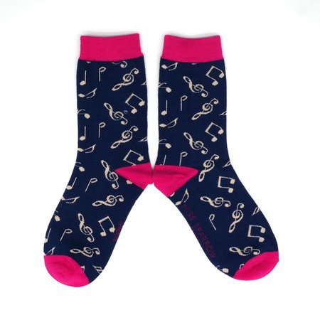 Bamboe damessokken muzieknoten navy