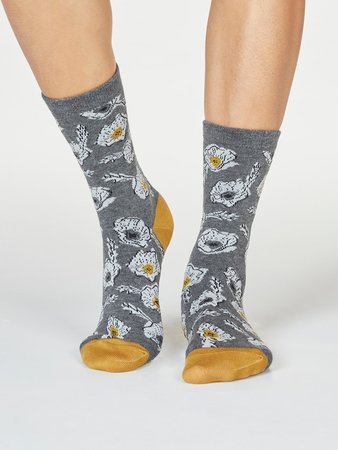 Bamboe damessokken Danika Floral dark grey marle