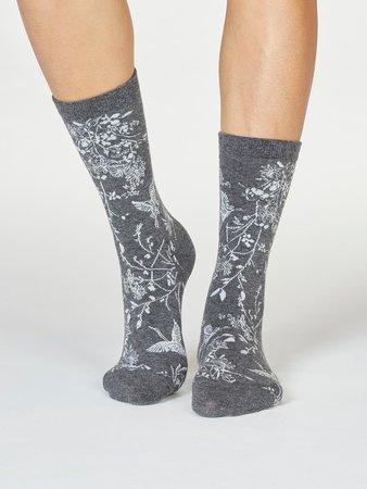 Bio katoenen damessokken Fina bird dark grey marle