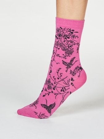 Damessokken biologisch katoen Fina bird violet pink