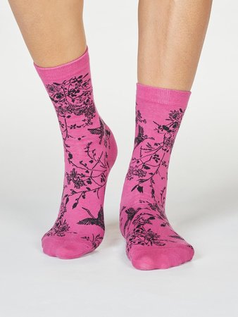 Damessokken biologisch katoen Fina bird violet pink