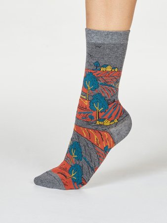 Damessokken biologisch katoen landschap - dark grey marle