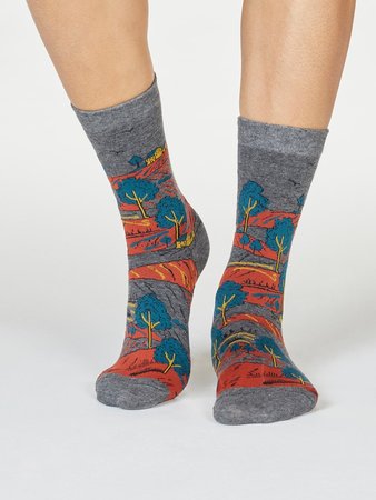 Damessokken biologisch katoen landschap - dark grey marle
