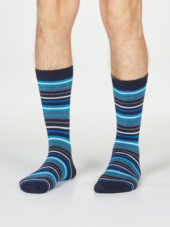 Bamboe herensokken Watson stripe dark navy