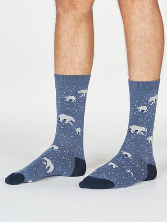 Bamboe herensokken Lon polar bear- blue slate