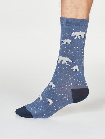 Bamboe herensokken Lon polar bear- blue slate