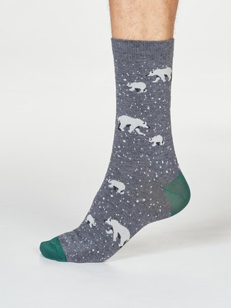 Bamboe herensokken Lon polar bear- dark grey marle