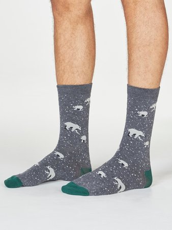 Bamboe herensokken Lon polar bear- dark grey marle