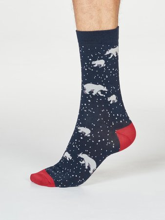 Bamboe herensokken Lon polar bear- midnight navy