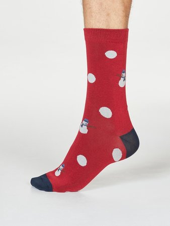 Bamboe herensokken Markus snowman- pillarbox red