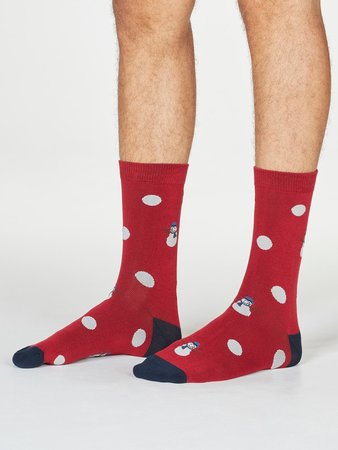 Bamboe herensokken Markus snowman- pillarbox red