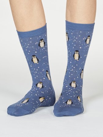 Bamboe damessokken Dona pinguïn blue slate