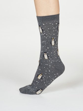 Bamboe damessokken Dona pinguïn dark grey marle