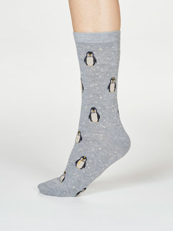 Bamboe damessokken Dona pinguïn grey marle
