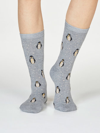 Bamboe damessokken Dona pinguïn grey marle
