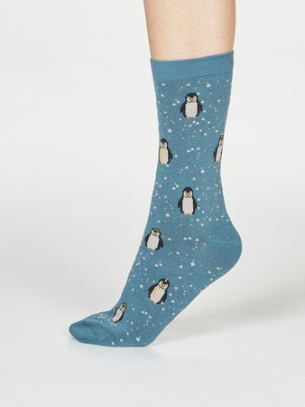 Bamboe damessokken Dona pinguïn holly green