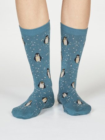 Bamboe damessokken Dona pinguïn holly green