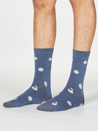 Bamboe herensokken Markus snowman- blue slate