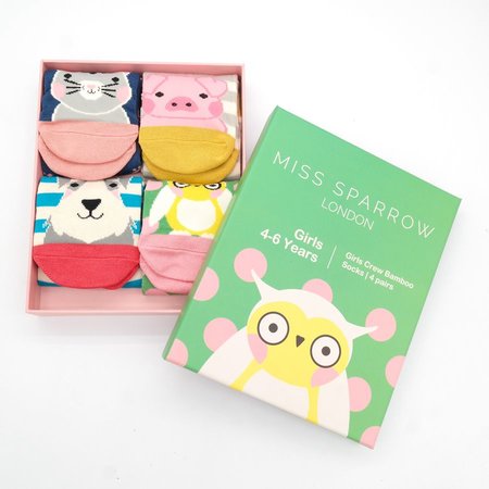 Meisjes sokken cadeaudoos dieren animal 4-6 jaar