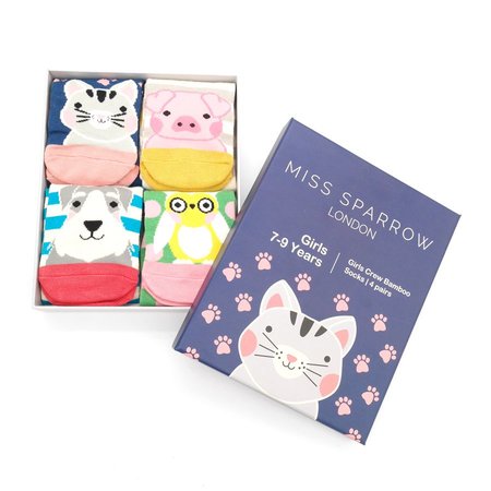 Meisjes sokken cadeaudoos dieren animal 7-9 jaar