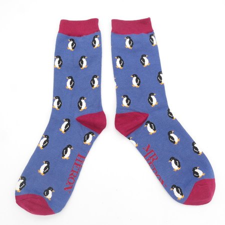 Bamboe herensokken pinguïns denim