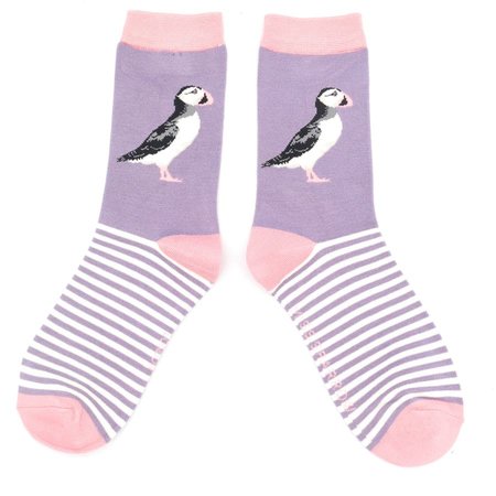 Bamboe damessokken puffin paars