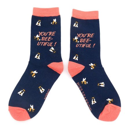 Bamboe damessokken bijen Bee-utiful navy