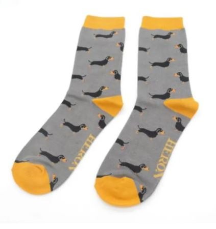 Bamboe herensokken little sausage dogs grey