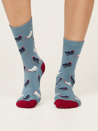 Bamboe damessokken kippen sea blue