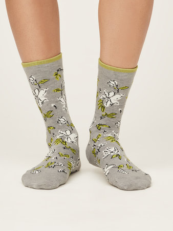 Bamboe damessokken sketchy floral - grey marle