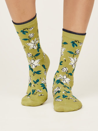 Bamboe damessokken sketchy floral - pea green