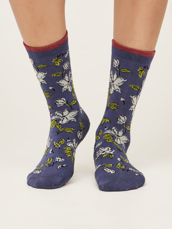 Bamboe damessokken sketchy floral - blueberry