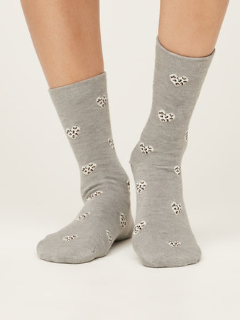 Bamboe damessokken hartjes leopard grey marle